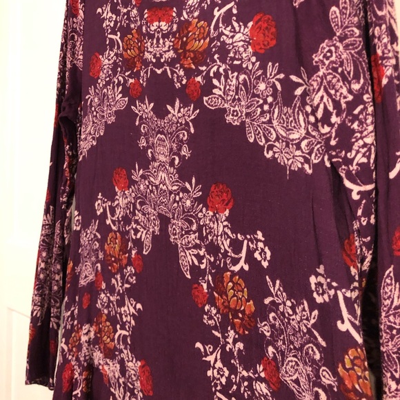 Free People Berry Purple Floral Open Back Tunic Printed Flowy Mini Dress - Picture 10 of 16
